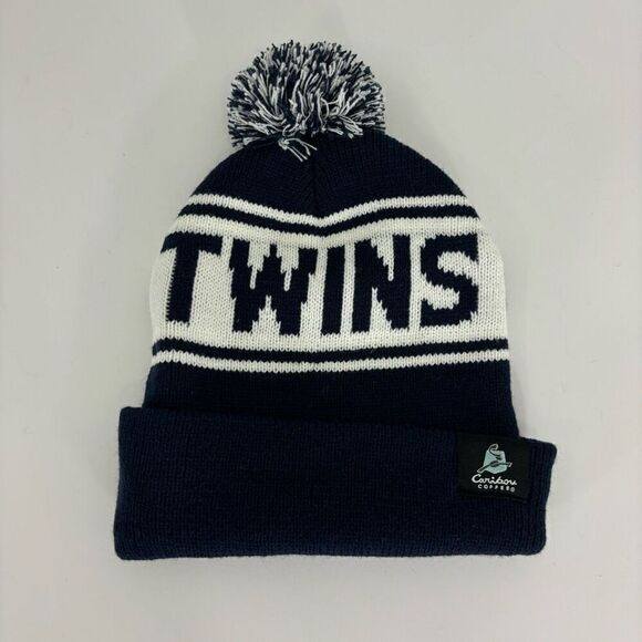 MLB Minnesota Twins Baseball Blue and White Cuffed Pom Pom Winter Hat - Picture 2 of 3